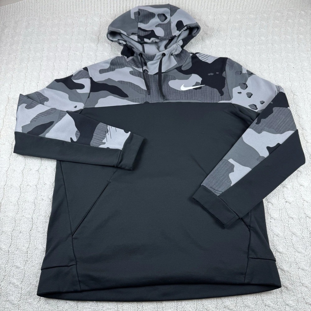 Nike Therma Dri-Fit Camo Black Grey Mens M Hoodie Sweatshirt BV2740-010